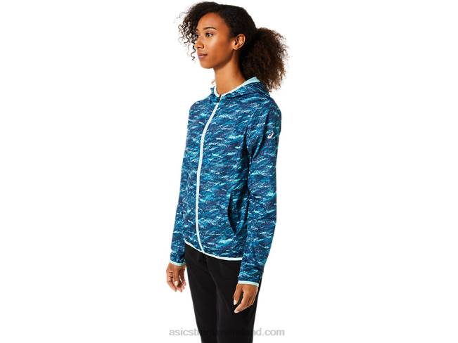 Women\s Packable Jacket Teal Print/Fresh Ice Asics XXPD3852