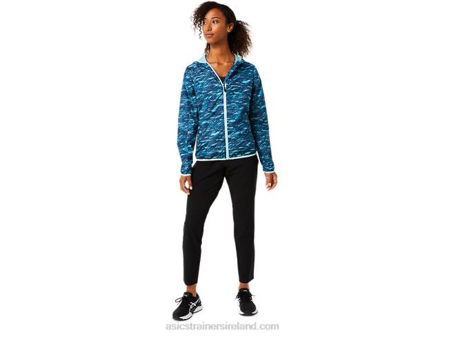 Women\s Packable Jacket Teal Print/Fresh Ice Asics XXPD3852