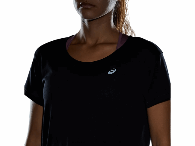 Women\s Race Crop Short Sleeve Top Performance Black Asics XXPD4142