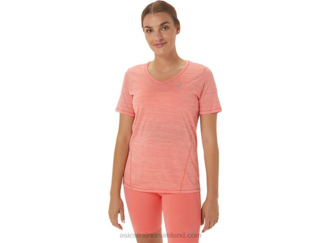 Womens Race V-Neck Short Sleeve Top Papaya/Guava Asics XXPD2295