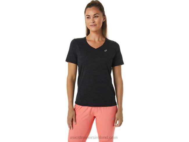 Womens Race V-Neck Short Sleeve Top Performance Black/Charcoal Grey Asics XXPD2448