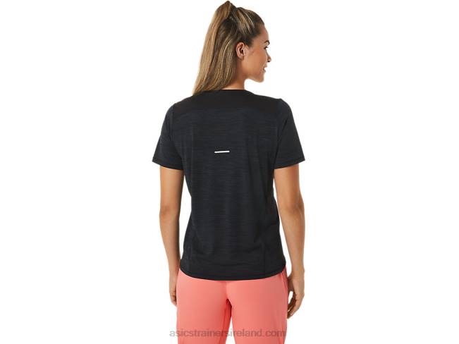 Women\s Race V-Neck Short Sleeve Top Performance Black/Charcoal Grey Asics XXPD2448