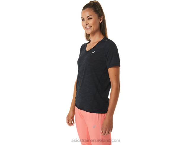 Women\s Race V-Neck Short Sleeve Top Performance Black/Charcoal Grey Asics XXPD2448