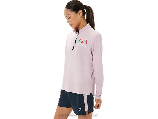 Women\s Ready-Set Half Zip Lam Barely Rose/French Blue Asics XXPD3316