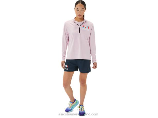 Women\s Ready-Set Half Zip Lam Barely Rose/French Blue Asics XXPD3316