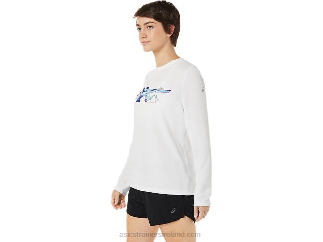 Women\s Ready-Set II Long Sleeve Graphic Brilliant White Asics XXPD3609