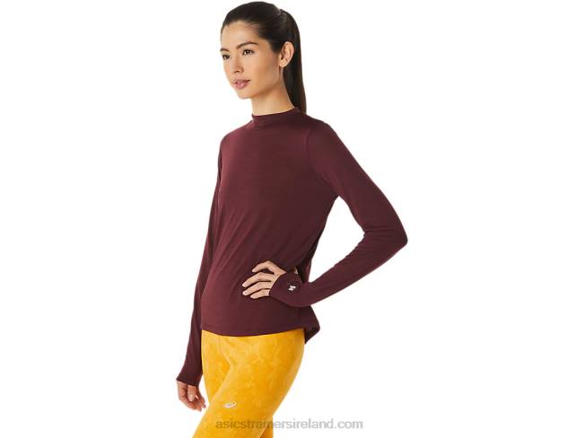 Women\s Runkoyo Mock Neck Long Sleeve Top Deep Mars Asics XXPD2754