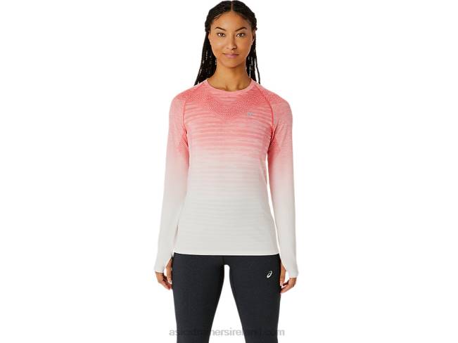 Womens Seamless Long Sleeve Top Cream/Papaya Asics XXPD2210