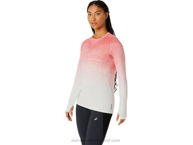 Women\s Seamless Long Sleeve Top Cream/Papaya Asics XXPD2210