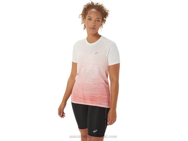 Womens Seamless Short Sleeve Top Cream/Papaya Asics XXPD2441