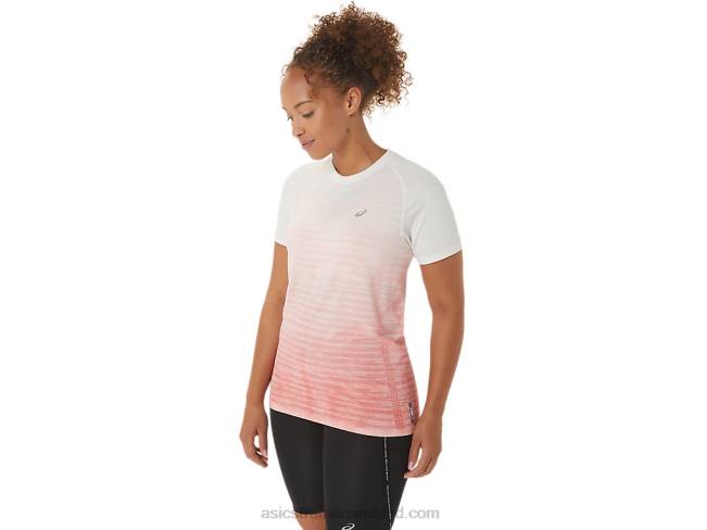 Women\s Seamless Short Sleeve Top Cream/Papaya Asics XXPD2441