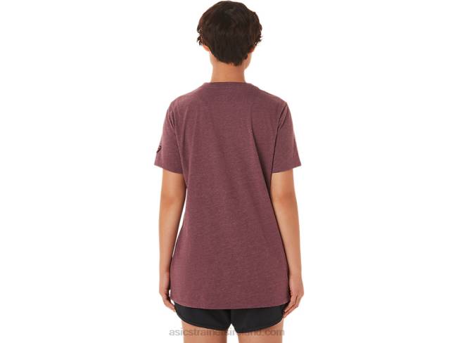 Women\s Short Sleeve Est 1977 V-Neck Tee Deep Mars Heather Asics XXPD3421