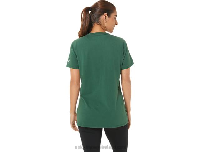 Women\s Short Sleeve Est 1977 V-Neck Tee Hunter Green Heather Asics XXPD2726