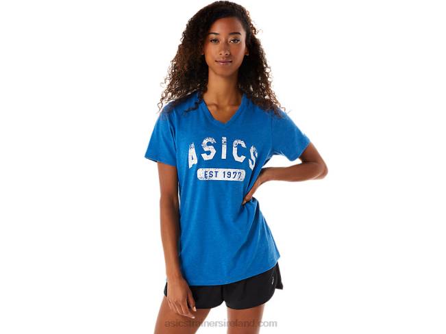 Womens Short Sleeve Est 1977 V-Neck Tee Lake Drive Asics XXPD2982