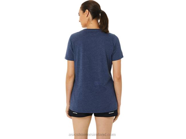 Women\s Short Sleeve Est 1977 V-Neck Tee Peacoat Heather Asics XXPD3202