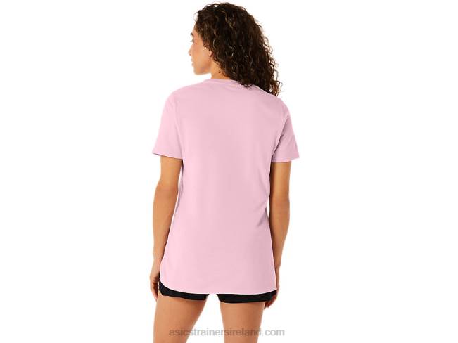 Women\s Short Sleeve Est 1977 V-Neck Tee Pink Salt Asics XXPD2275