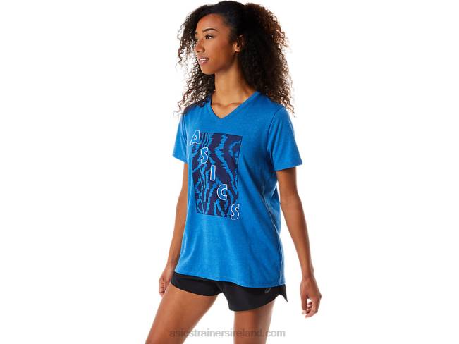 Women\s Short Sleeve Print V-Neck Lake Drive Heather Asics XXPD2818