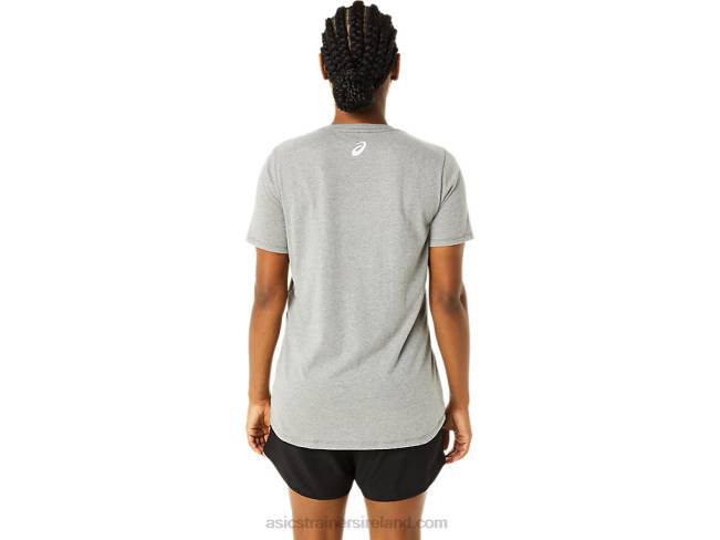 Women\s Short Sleeve Print V-Neck Medium Grey Heather Asics XXPD3626