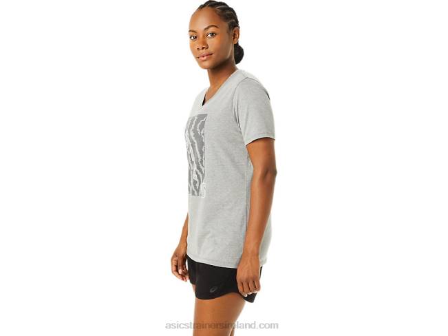 Women\s Short Sleeve Print V-Neck Medium Grey Heather Asics XXPD3626