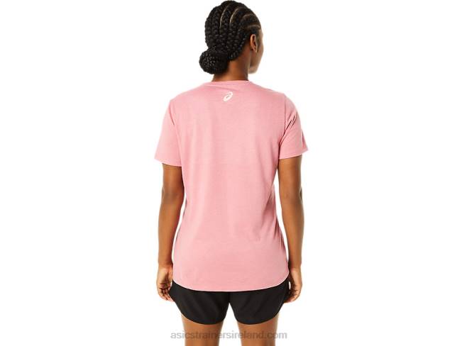 Women\s Short Sleeve Print V-Neck Smokey Rose Heather Asics XXPD3707