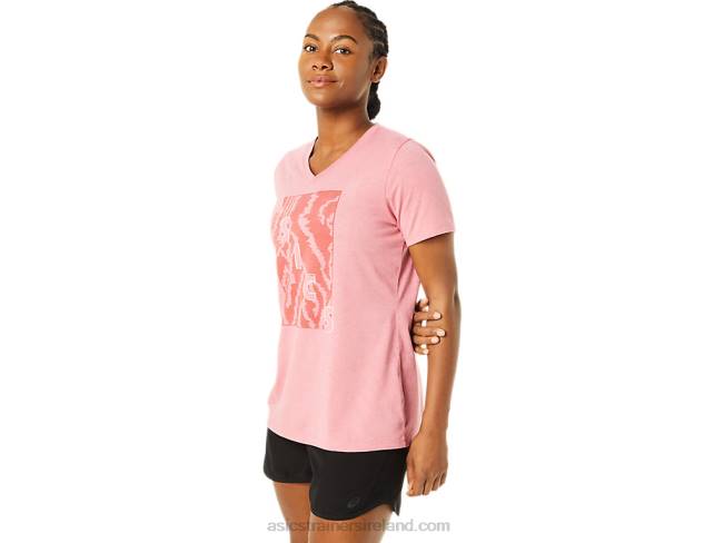 Women\s Short Sleeve Print V-Neck Smokey Rose Heather Asics XXPD3707