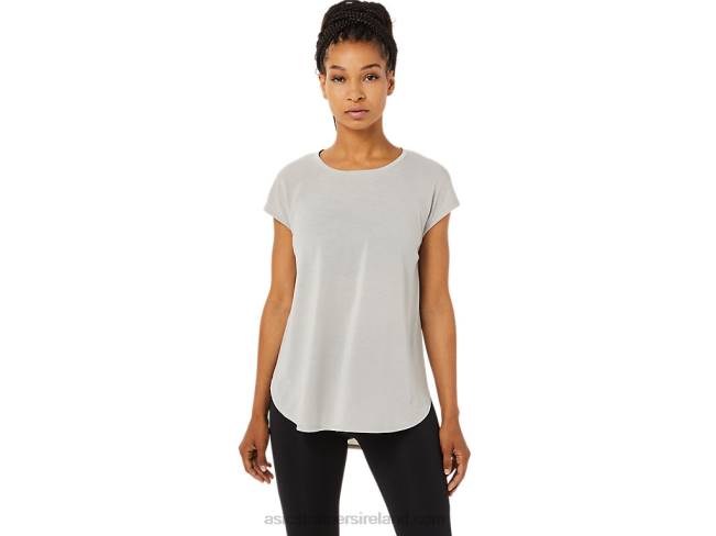 Womens Slit Short Sleeve Top Oyster Grey Asics XXPD3359