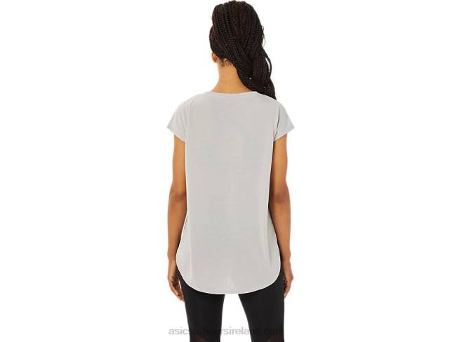 Women\s Slit Short Sleeve Top Oyster Grey Asics XXPD3359