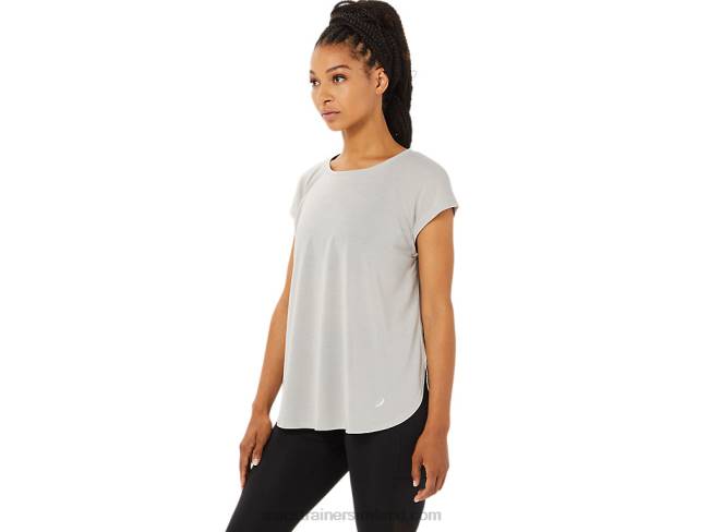 Women\s Slit Short Sleeve Top Oyster Grey Asics XXPD3359