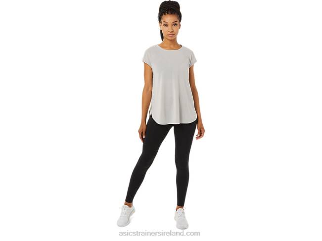 Women\s Slit Short Sleeve Top Oyster Grey Asics XXPD3359