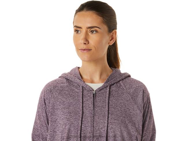 Women\s Soft Stretch Knit Full Zip Hoodie Deep Mars Heather Asics XXPD2939