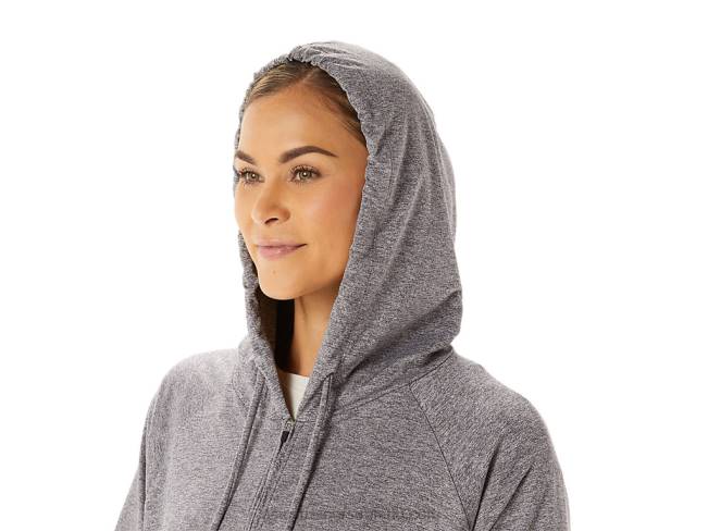 Women\s Soft Stretch Knit Full Zip Hoodie Smoke Shadow Heather Asics XXPD2937