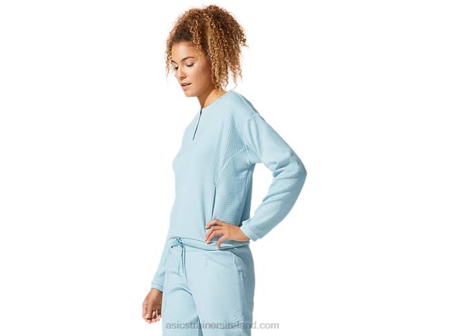 Women\s Soft Stretch Sweat Top Smoke Blue Asics XXPD4053