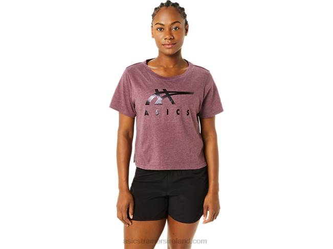 Womens Stripes Short Sleeve Boxy Tee Deep Mars Heather Asics XXPD3620