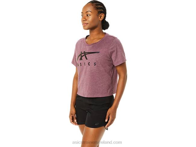 Women\s Stripes Short Sleeve Boxy Tee Deep Mars Heather Asics XXPD3620