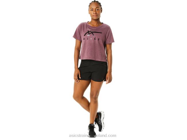 Women\s Stripes Short Sleeve Boxy Tee Deep Mars Heather Asics XXPD3620