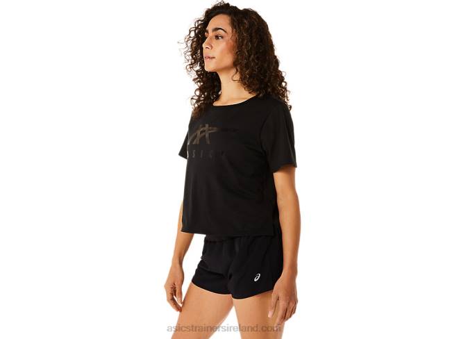 Women\s Stripes Short Sleeve Boxy Tee Performance Black Asics XXPD2815