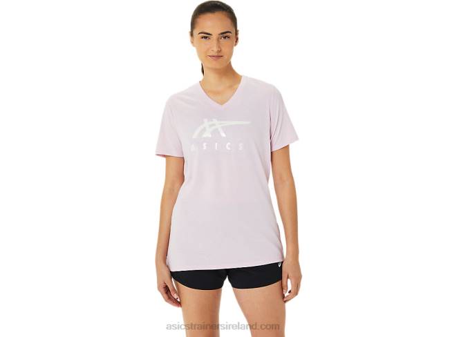 Women\s Stripes V-Neck Barely Rose Asics XXPD3200