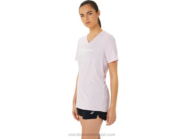 Women\s Stripes V-Neck Barely Rose Asics XXPD3200