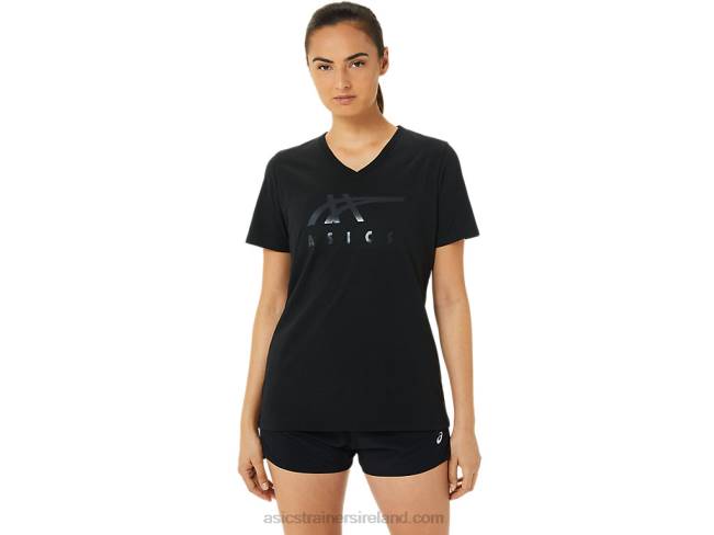 Womens Stripes V-Neck Black Shine Asics XXPD3199