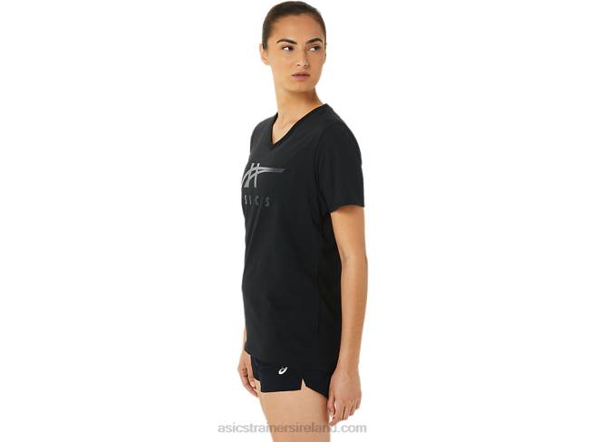 Women\s Stripes V-Neck Black Shine Asics XXPD3199