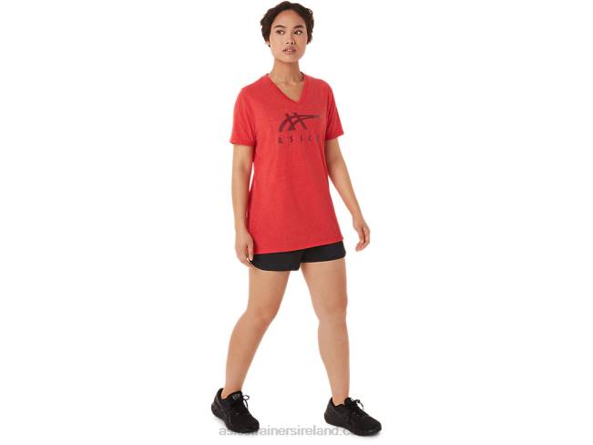 Women\s Stripes V-Neck Classic Red Heather Asics XXPD3422