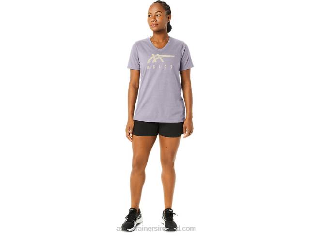 Women\s Stripes V-Neck Dusk Violet Asics XXPD2263