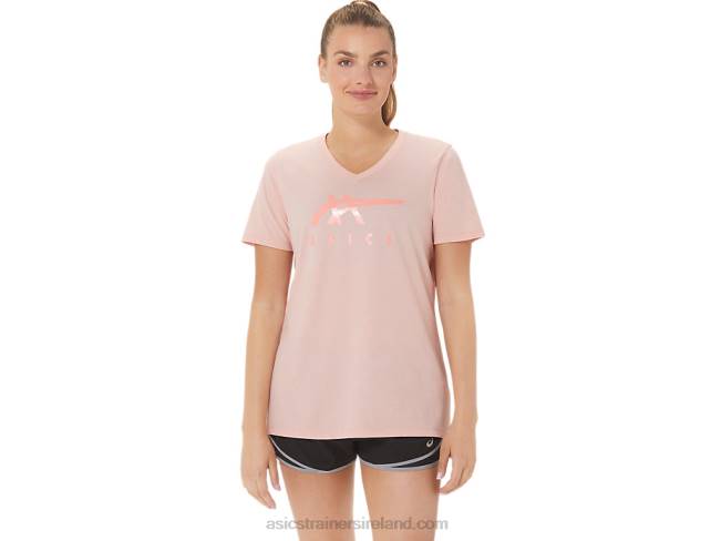 Womens Stripes V-Neck Frosted Rose Asics XXPD3047