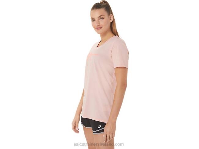 Women\s Stripes V-Neck Frosted Rose Asics XXPD3047