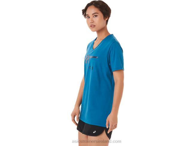 Women\s Stripes V-Neck Reborn Blue Asics XXPD3420