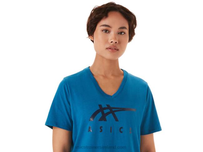 Women\s Stripes V-Neck Reborn Blue Asics XXPD3420