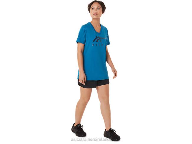 Women\s Stripes V-Neck Reborn Blue Asics XXPD3420