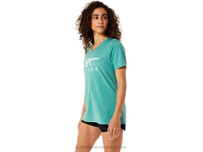 Women\s Stripes V-Neck Sage Heather Asics XXPD2831