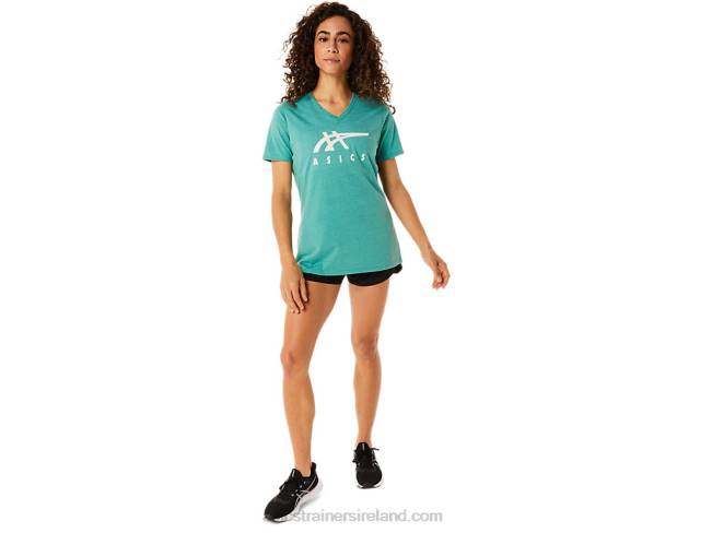 Women\s Stripes V-Neck Sage Heather Asics XXPD2831