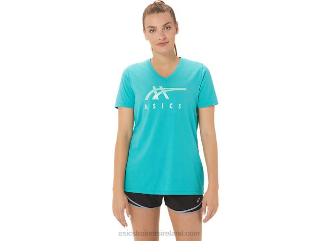 Womens Stripes V-Neck Sea Glass Asics XXPD2970